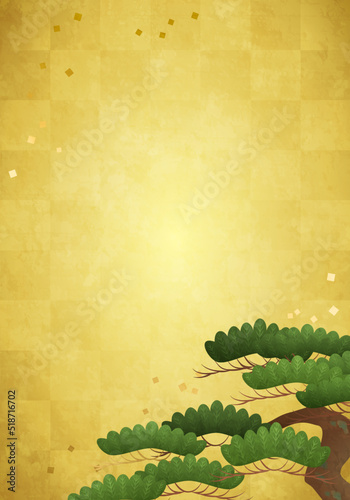 松と金箔の金屏風のベクターイラストイラスト背景