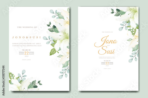 Watercolor lily floral wedding invitation card 