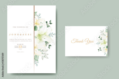 Watercolor lily floral wedding invitation card 