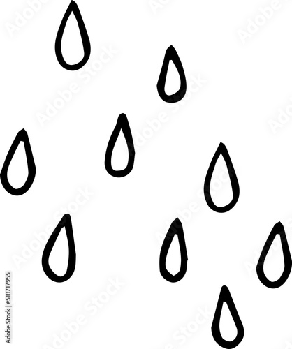 Rain drops, hand-drawn. Hand-drawn doodles illustration.
Line art.