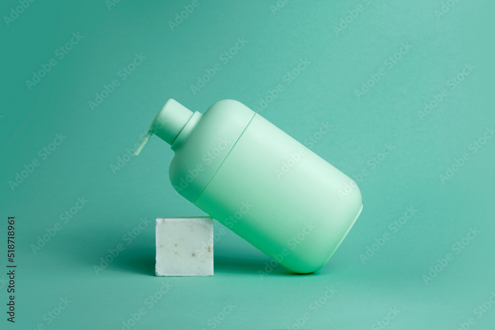 Mint green hygiene & dental care product packaging still life mockup Mint green hygiene & dental care product packaging still life mockup