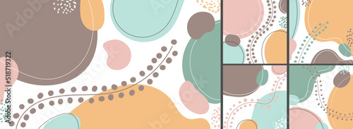 Set of banner web design template abstract minimal organic shapes composition pastel color background