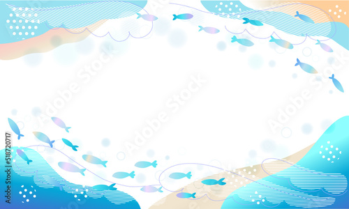 20220723_青い海で虹色の魚が泳ぐフレーム