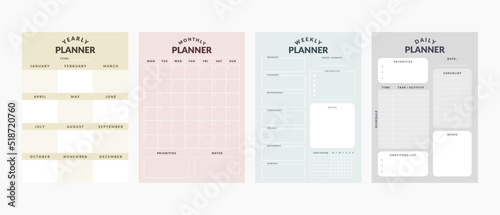 Printable Planner Template Collection with Daily Planner, Weekly Planner, Monthly Planner, Yearly Planner
