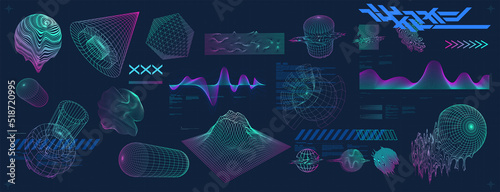 Holographic Retro futuristic 80s-90s
style. Cyberpunk concept. Shapes design elements, retro vibe,