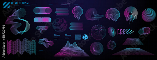 Holographic Retro futuristic 80s-90s
style. Cyberpunk concept. Shapes design elements, retro vibe,