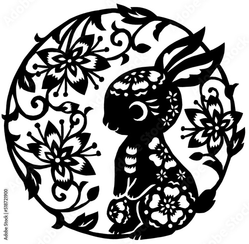 剪紙　うさぎ　モノクロ