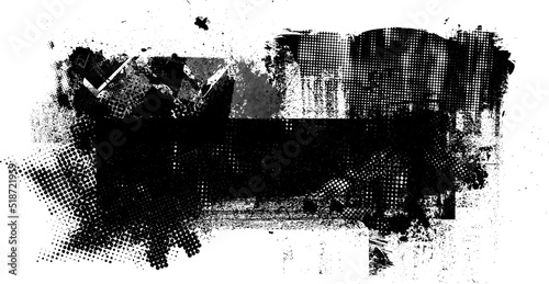 Glitch distorted geometric shape . Noise destroyed logo . Trendy defect error shapes . Glitched frame .Grunge textured . Distressed effect .Vector shapes with a halftone dots screen print texture.