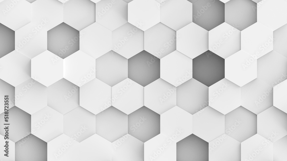 Fototapeta premium Abstract 3D geometric background, white grey hexagons shapes, 3D honeycomb pattern render illustration. 