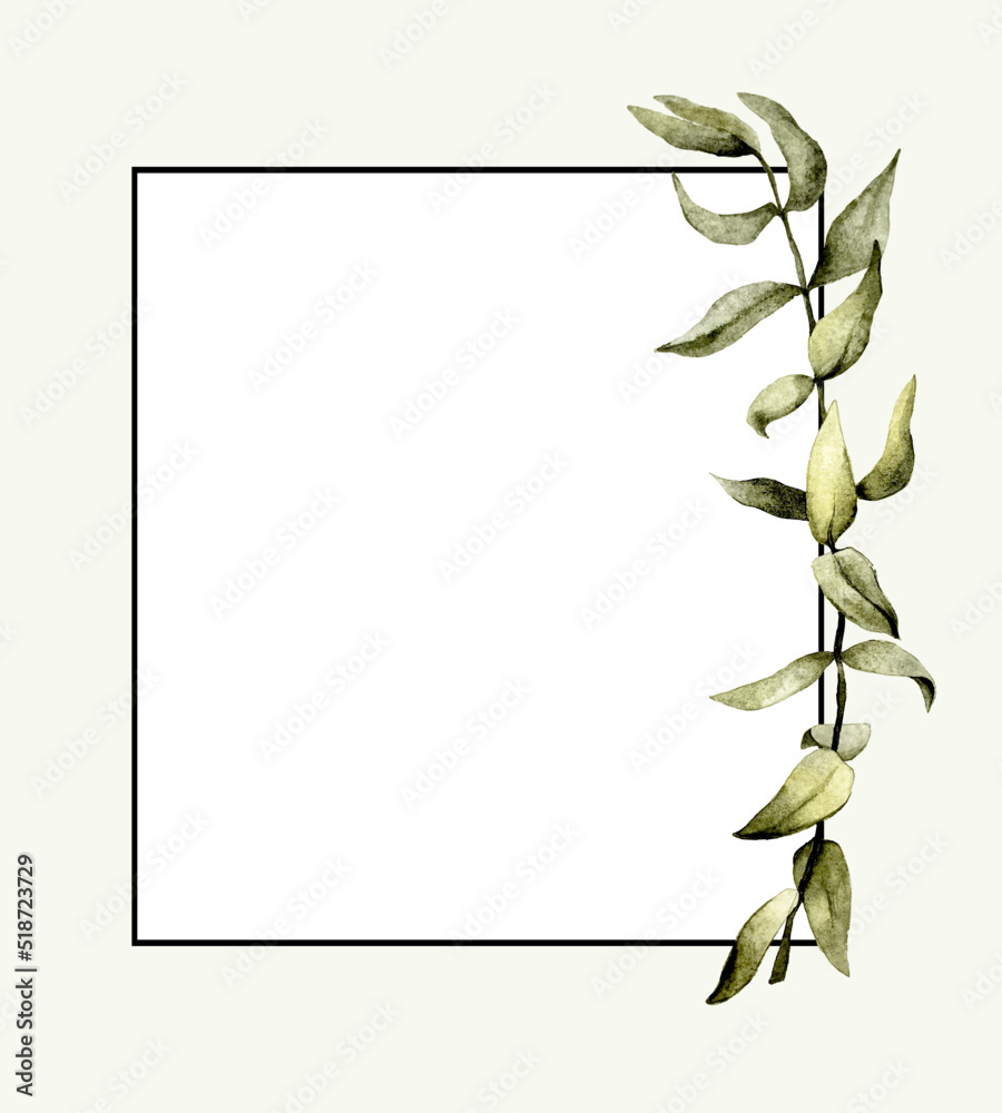 Trendy frame with watercolor eucalyptus leaves for decoration design.