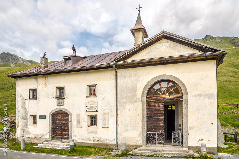 View at the chapel near Cimitero Militare dello Stelvio under Stelvio pass - Italy