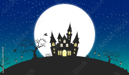月とお屋敷 ハロウィン背景 / 星空 photo