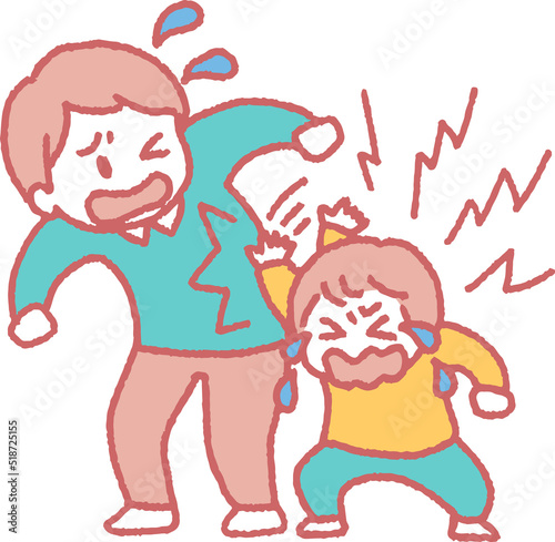 癇癪をおこして大人を叩く子供のイラスト