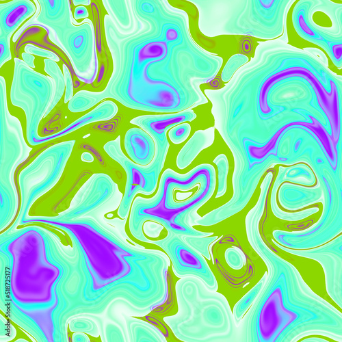 Trendy bright multicolored seamless pattern. Abstract smudges of paint. Marble effect and color mixing. Acid rave motif. Endless summer background. Digital art.
