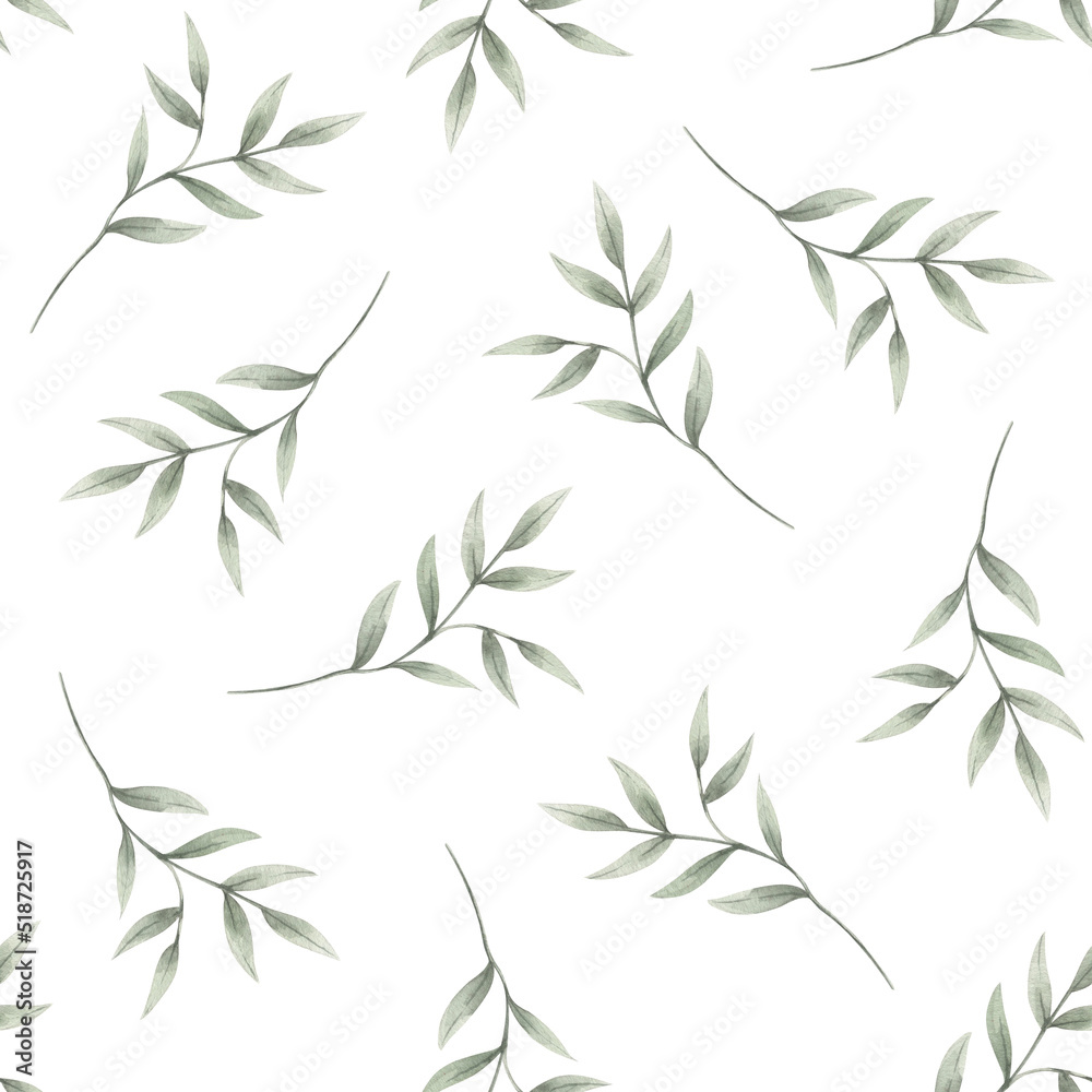 Watercolor bamboo leaves pattern. Watercolor bamboo leaves pattern.