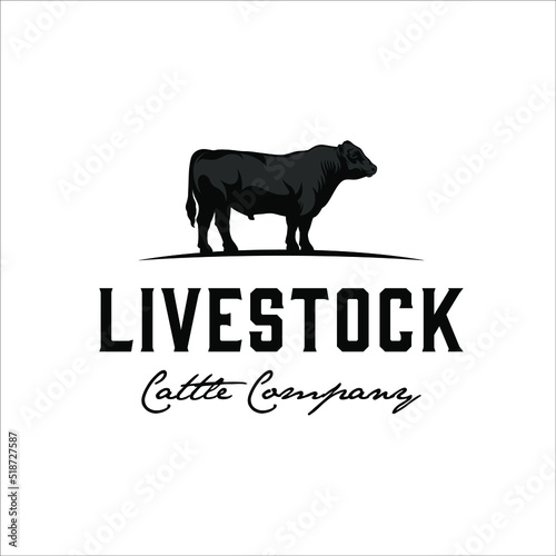 Fototapeta Black angus cattle logo with masculine style design