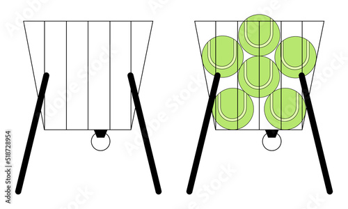 Tennis ball basket emty and full pictogram vector illustration.
