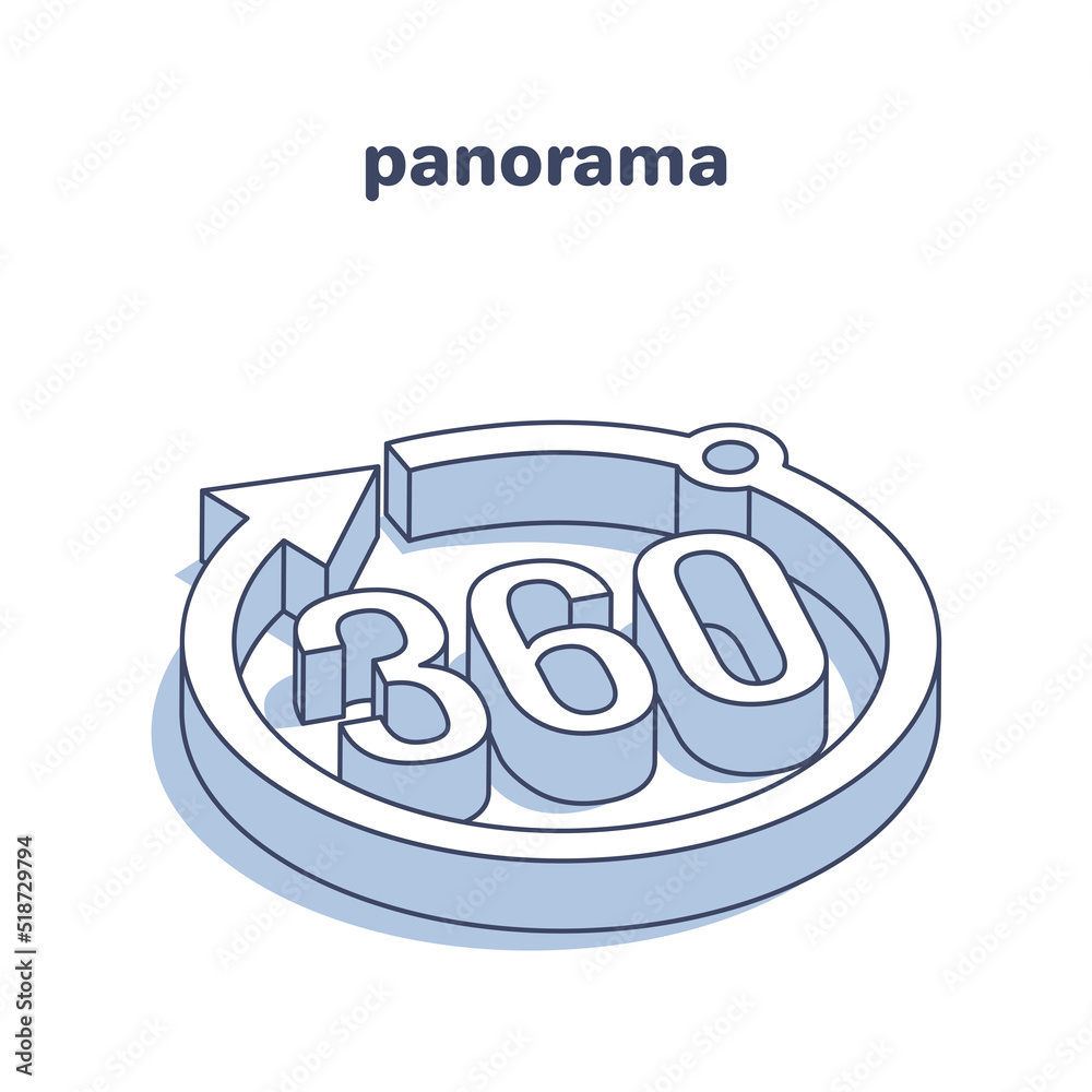 Obraz premium isometric vector illustration isolated on white background, 360 degree panorama, arrow icon going in a circle in a linear style