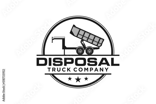 Disposal truck company logo design dump truck icon junk removal industry illustration symbol silhouette element