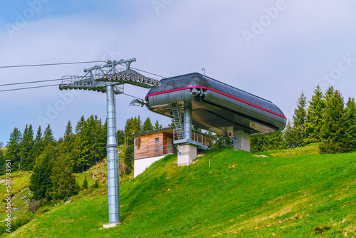 Modern ropeway station on Brauneck, a mountain in Germany, Bavaria