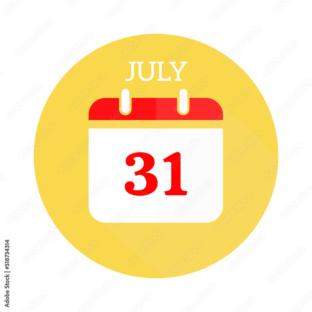 July 31 calendar flat icon with red numbers July 31 calendar flat icon with red numbers