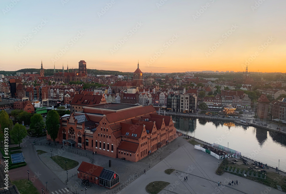 Panorama embankment Stare Misto town tourism leisure walks people European landscape Gdansk Poland