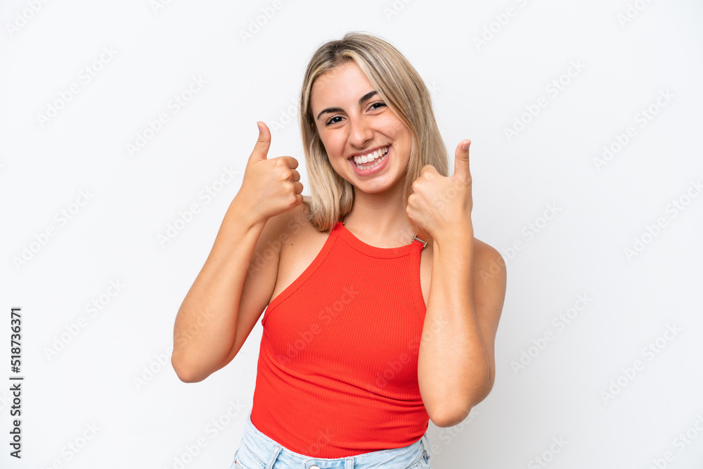 Young caucasian woman isolated on white background giving a thumbs up gesture Young caucasian woman isolated on white background giving a thumbs up gesture