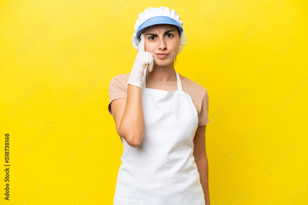 Fishwife woman over isolated background thinking an idea Fishwife woman over isolated background thinking an idea