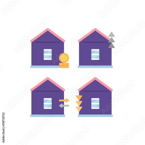 property or real estate business icons and symbols. house prices go up, house prices go down, property transactions, home investments. flat cartoon illustration bundle. vector concept design © Papcut design 