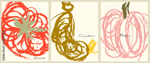 Abstract Tomato, Cucumber and Pepper. Collection Vegetables Poster