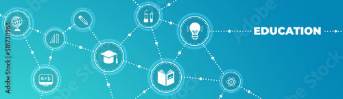 education icon concept: school, college, studying interconnected symbols - vector illustration