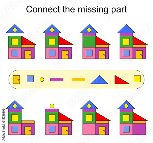Educational game for children. Connect the missing part. Kids activity sheet. Vector illustration