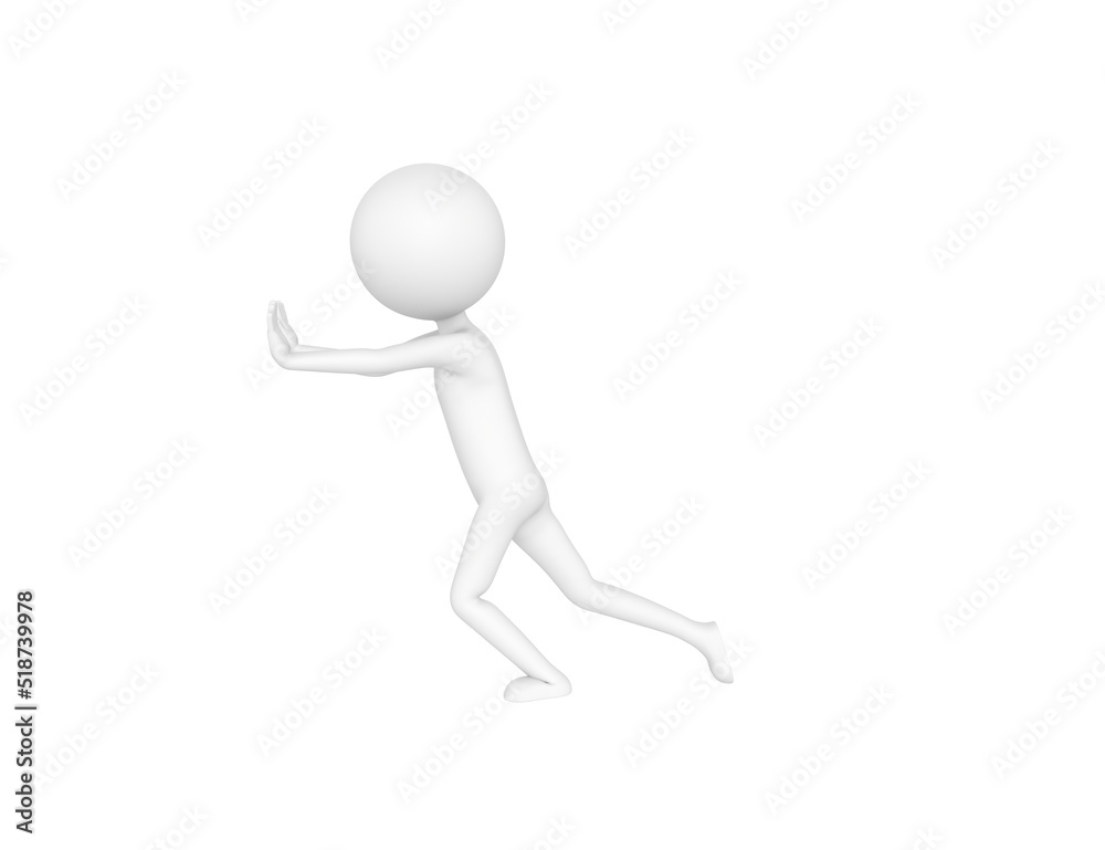 Stick Man character pushing wall in 3d rendering. Stick Man character pushing wall in 3d rendering.