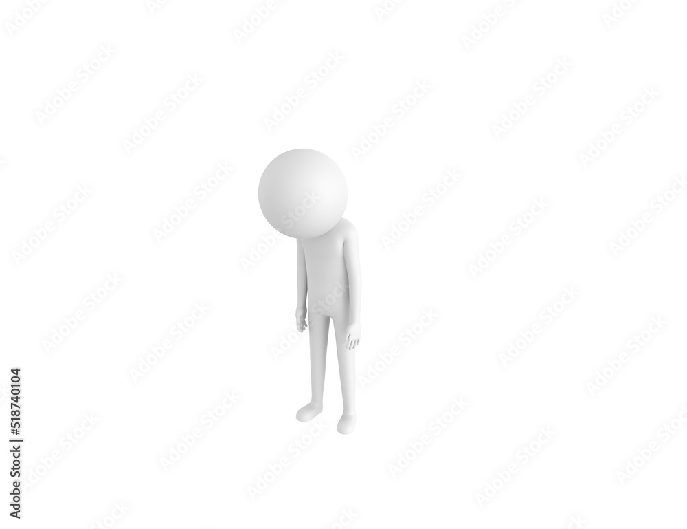 Stick Man character looking down in 3d rendering. Stick Man character looking down in 3d rendering.