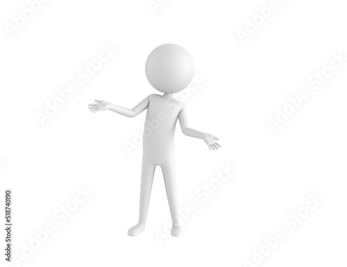 Stick Man character spreading his hands in 3d rendering.