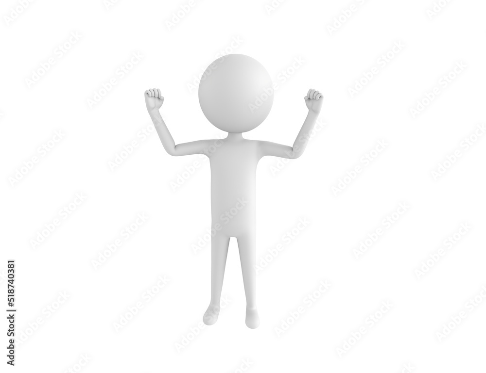Stick Man character raising two fists in 3d rendering. Stick Man character raising two fists in 3d rendering.