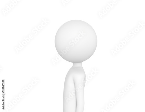 Stick Man character looking to side in 3d rendering.