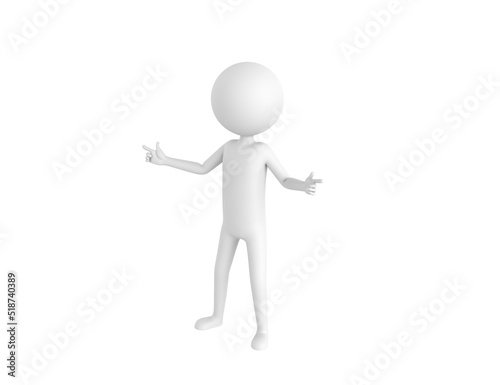 Stick Man character pointing index finger both two side in 3d rendering.