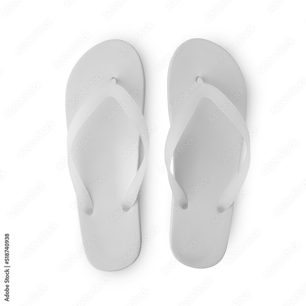 White flip flop sandals mockup isolated on white background with clipping path. White flip flop sandals mockup isolated on white background with clipping path.