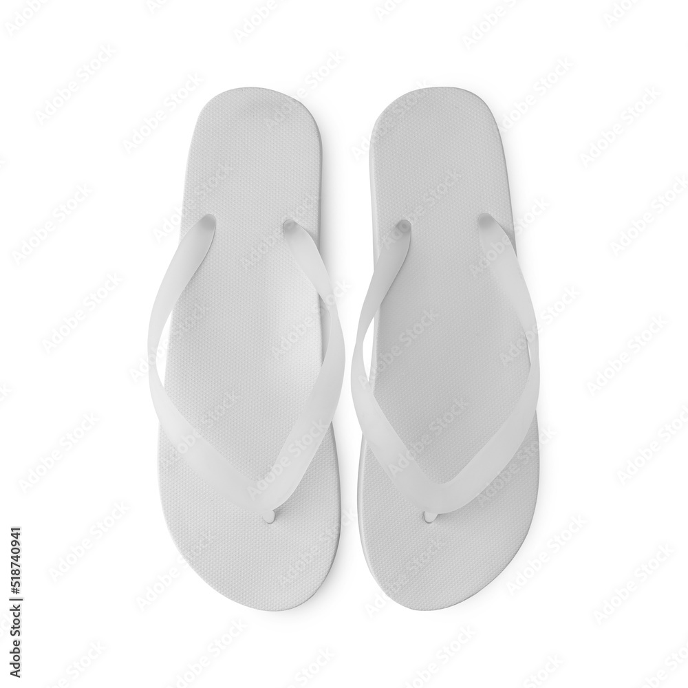 White flip flop sandals mockup isolated on white background with clipping path.