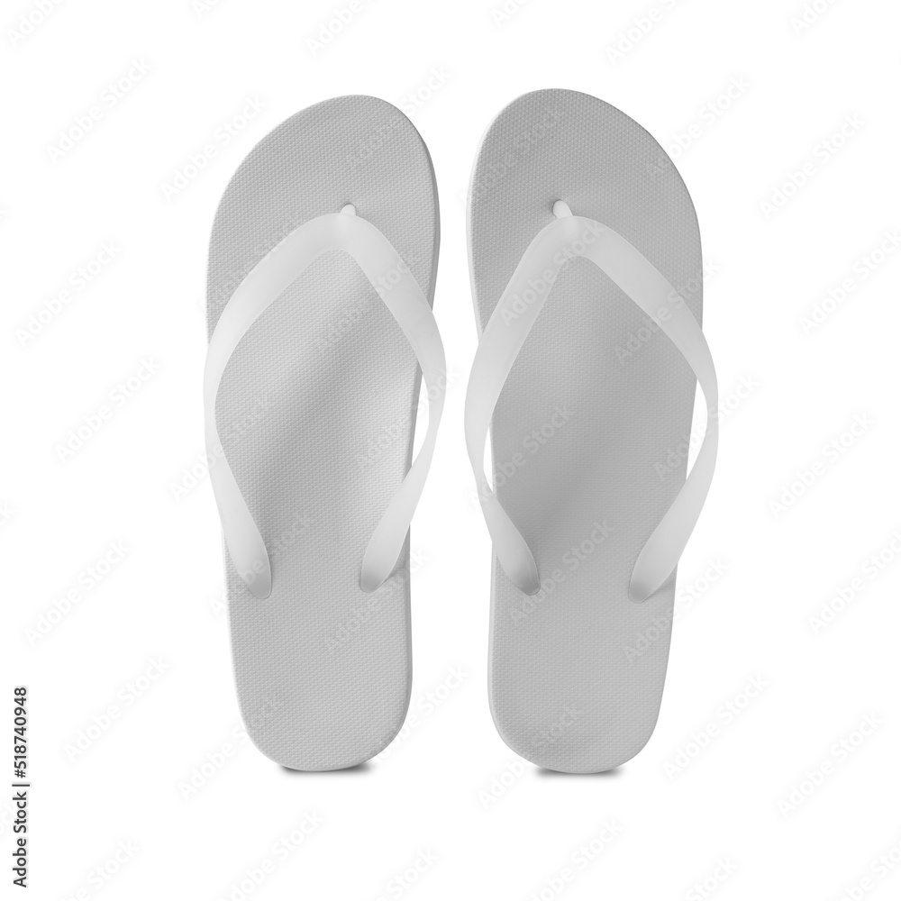 White flip flop sandals mockup isolated on white background with clipping path. White flip flop sandals mockup isolated on white background with clipping path.