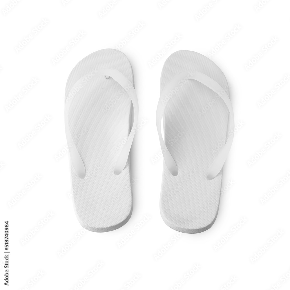 White flip flop sandals mockup isolated on white background with clipping path. White flip flop sandals mockup isolated on white background with clipping path.