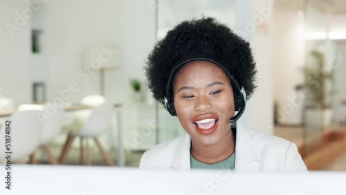 Offering virtual customer service as a call center sales rep. .Confident and happy businesswoman with afro hair consulting and operating a helpdesk for customer sales and service support