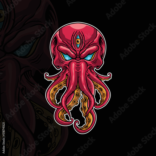 Vector illustration octopus character with skull head.