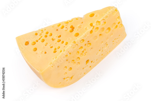 Piece of Swiss-type cheese on a white background