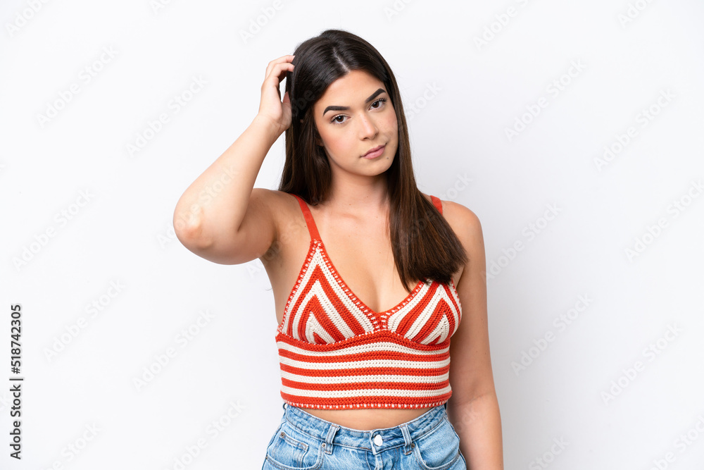 Young Brazilian woman isolated on white background with an expression of frustration and not understanding