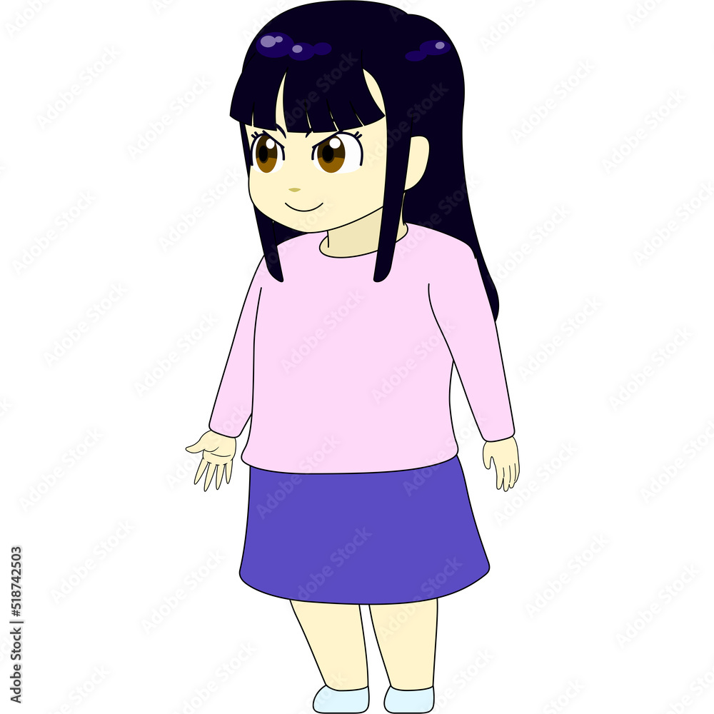 ちびキャラのイラスト(女性・横向き)