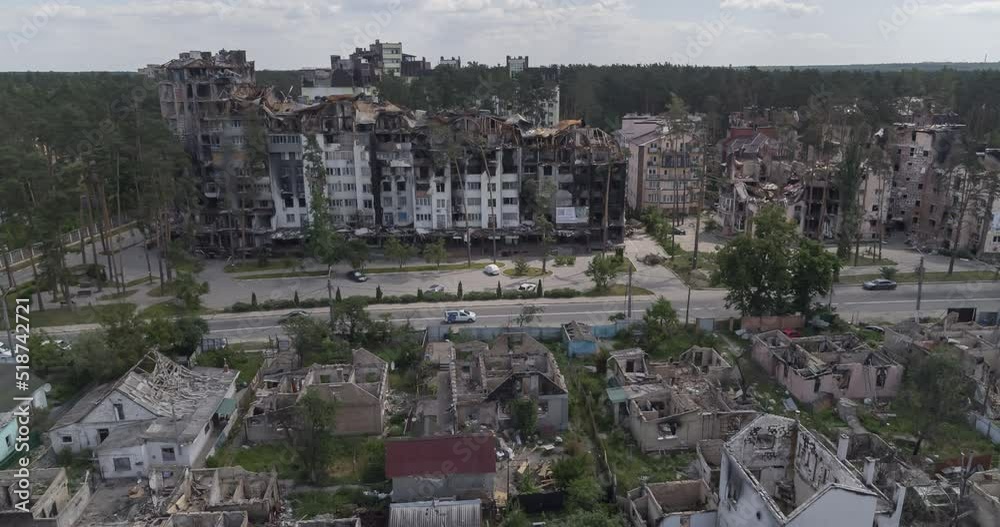 IRPIN, UKRAINE - JUNE 22, 2022: buildings destroyed by the Russian army