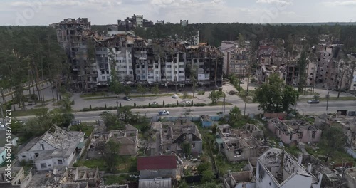 IRPIN, UKRAINE - JUNE 22, 2022: buildings destroyed by the Russian army photo