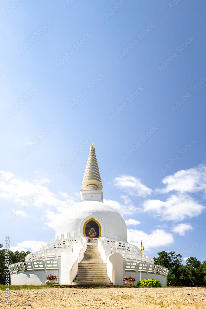 White Stupa, Temple of Peace, Buddhism religion in Hungary at Lake Balaton in Zalaszanto. Religious place with a beautiful temple
